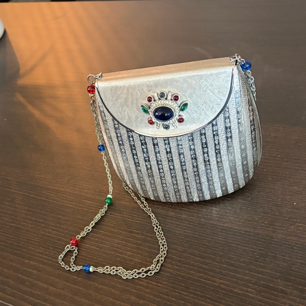 Chic Silver Mini Bag with Jewel Accents